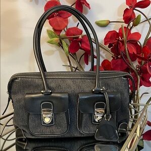 Dooney & Bourke Signature Black/Gray Denim Double Pocket Satchel